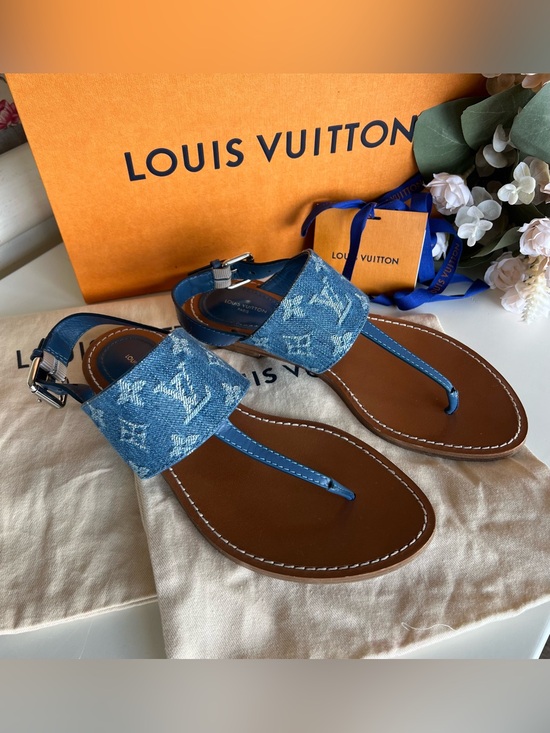 Louis Vuitton Shoes - LOUIS VUITTON Starboard Flat Thong Sandal in Blue Monogram Denim 💙 Size 38